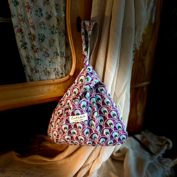 Preview: Japanische Knotentasche | Baumwolle | Pfauenfeder | Außenansicht